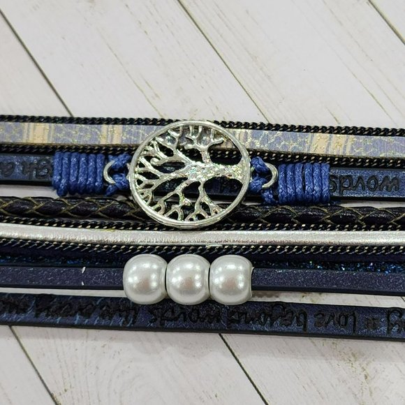 Multilayer Leather Bangle Magnetic Clasp Bracelet for Men or Women 7.5in Blue - Picture 6 of 10